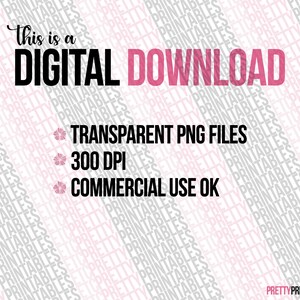 Puede incluir: Esta es una descarga digital de archivos PNG transparentes, 300 DPI, y el uso comercial est&aacute; permitido. El texto est&aacute; sobre un fondo rosa y gris con un patr&oacute;n diagonal.
