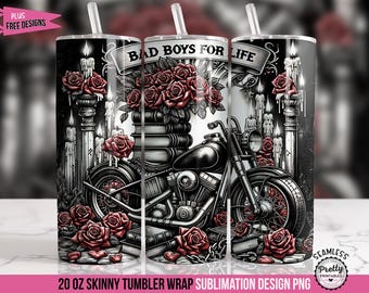 Dark Romance Book Tumbler Wrap PNG: Book Boyfriend 20 oz Sublimation Design, Bad Boys for Life Book Lover Tumbler, Romantasy Bookish PNG