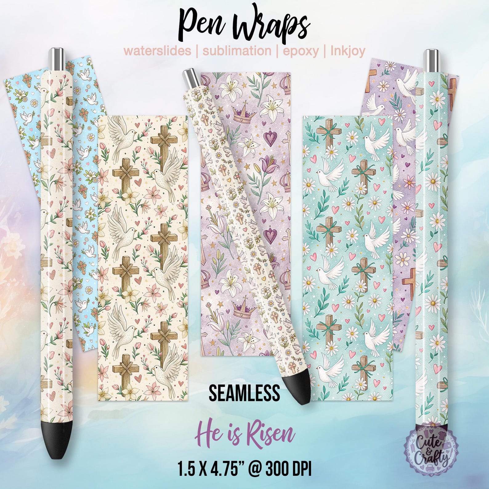 He is Risen Christian Faith Pen Wraps: Easter PNG Pen Wrap Bundle ...