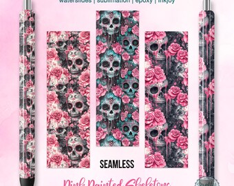 Pink Skull Pen Wrap PNG: Pen Wrap Sublimation Bundle, Roses Pen Wraps, Sugar Skull Pen Wraps, Waterslide, Epoxy Pen Wraps, Horror Pen PNG