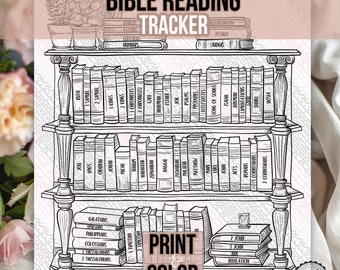 Suivi de lecture de la Bible : étude de la Bible imprimable, téléchargement immédiat, livres de la Bible, carnet de coloriage lecture de la Bible imprimable, étagère de la Bible