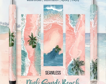 Beach Pen Wraps: SEAMLESS Sublimation Bundle, Waterslide Pen Wrap, Epoxy Pen Wraps, Pink Sand, Beach Themed, Tropical Summer, Palm Trees PNG