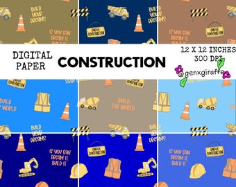 Construction Trucks Seamless Pattern Digital Download – Boys Fabric Design for Clothes, Blanket, Wall Art, Invitations & More