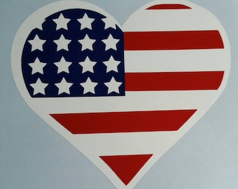 American Flag Heart Vinyl Decal, Patriotic Car Sticker