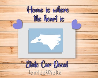North Carolina State Vinyl Decal, Home with Heart, Asheville NC