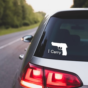 I Carry Gun Decal, 2nd Amendment Car Window Sticker image 1
