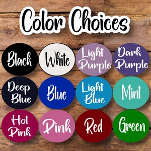 May include: Color choices for a product, shown as a chart of 12 round circles with different colors. The colors are: black, white, light purple, dark purple, deep blue, blue, light blue, mint, hot pink, pink, red, and green.