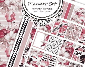 Printable Planner Stickers-Tropical Watercolor-Vintage look-planner background #Set16