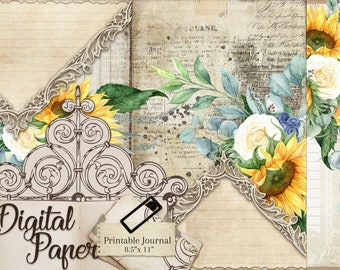 junk Journal, sunflower Ephemera, Printable Paper, junk journal, Pages, digital backgrounds, pack 05