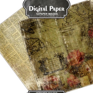 shabby papers, digital background, scrapbook, printable paper, grunge, vintage wedding, old paper pack, Romantic Roses pack 45 image 3