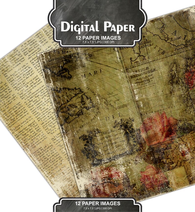 shabby papers, digital background, scrapbook, printable paper, grunge, vintage wedding, old paper pack, Romantic Roses pack 45 image 3