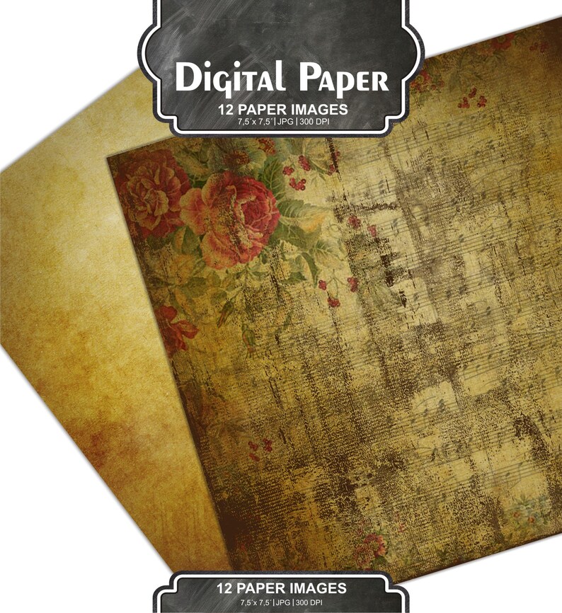 shabby papers, digital background, scrapbook, printable paper, grunge, vintage wedding, old paper pack, Romantic Roses pack 45 image 4