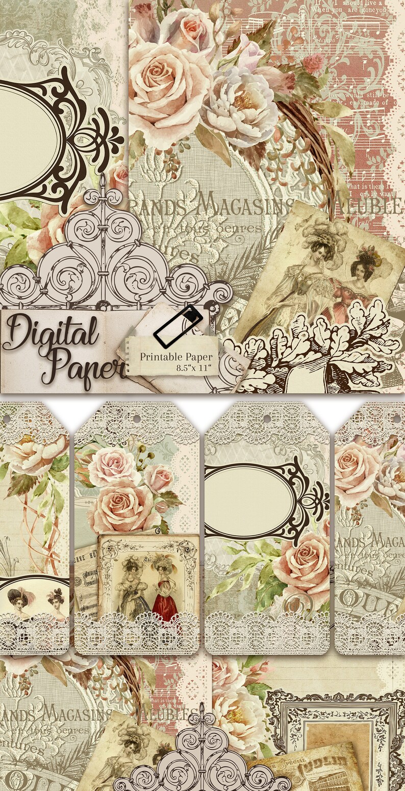 Printable Paper Antique Rose Backgrounds Watercolor Rose - Etsy