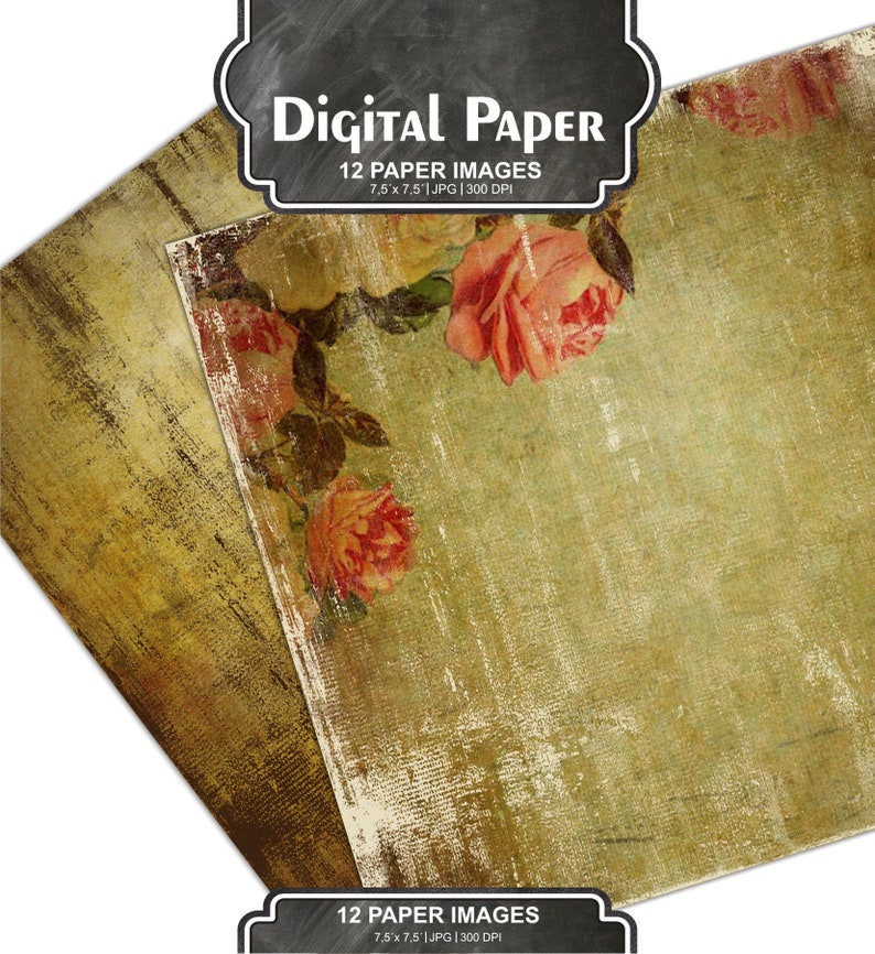 shabby papers, digital background, scrapbook, printable paper, grunge, vintage wedding, old paper pack, Romantic Roses pack 45 image 5