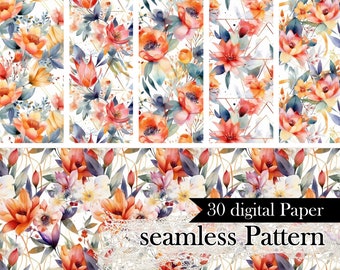 Watercolor Floral digital paper pack, Seamless Pattern, Commercial Use, Printable Paper Set, Watercolor Flower Paper Set, Sublimation, SP02