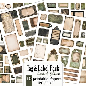 Etiquetas antigas - imprimíveis Fussy Cut, Bundle, etiquetas grunge, aparência surrada, itens efêmeros, etiquetas vintage, kit de diário de lixo, STB14