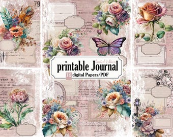 Printable Roses Journal, Watercolor, aquarell, Cards, Junk Journal Ephemera, digital Journal Kit, Junk Journal, DIY, STB03