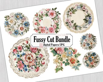 Doily Fussy Cut, Vintage, Ephemera Bundle, Paper doilies, Scrapbooking Ephemera, Junk Journal Kit, STB12