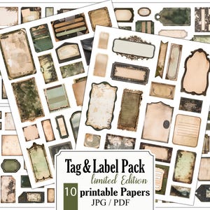 etiquetas antigas, pacote de corte exigente, pacote de itens efêmeros surrados, etiquetas vintage, kit de diário de lixo, STB31