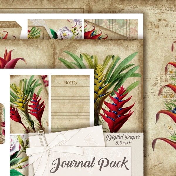 Botanical Printable Junk Journal Ephemera Pack calendar 2020 ATC Cards Vintage backgrounds planner #07