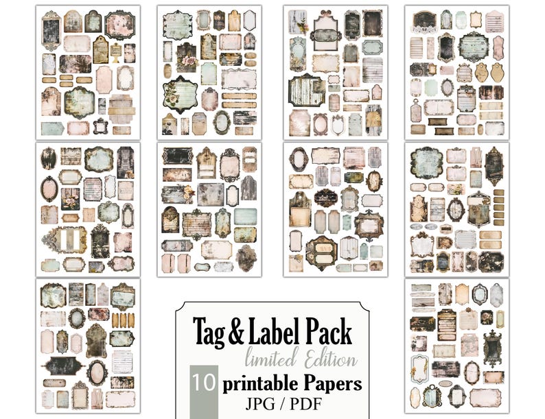 Old Labels, Printable Fussy Cut, Label Bundle, Grunge Labels, Shabby ...
