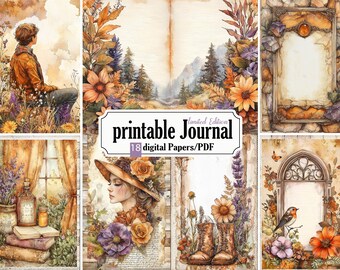 Printable Autumn Journal - 18 Pages in PDF (8.5 x 11 Inches), Ephemera Bundle, Junk Journal Kit, for Srapbooks, Notebooks and Cards, STB11