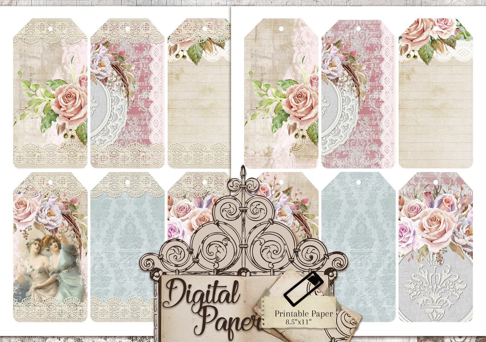 Printable Paper Antique Rose Backgrounds Watercolor Rose | Etsy
