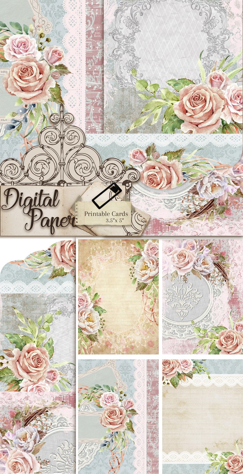Printable Journal Kit Be super welcome Roses Special price for a limited time Cards chic Shabby papers scrapboo