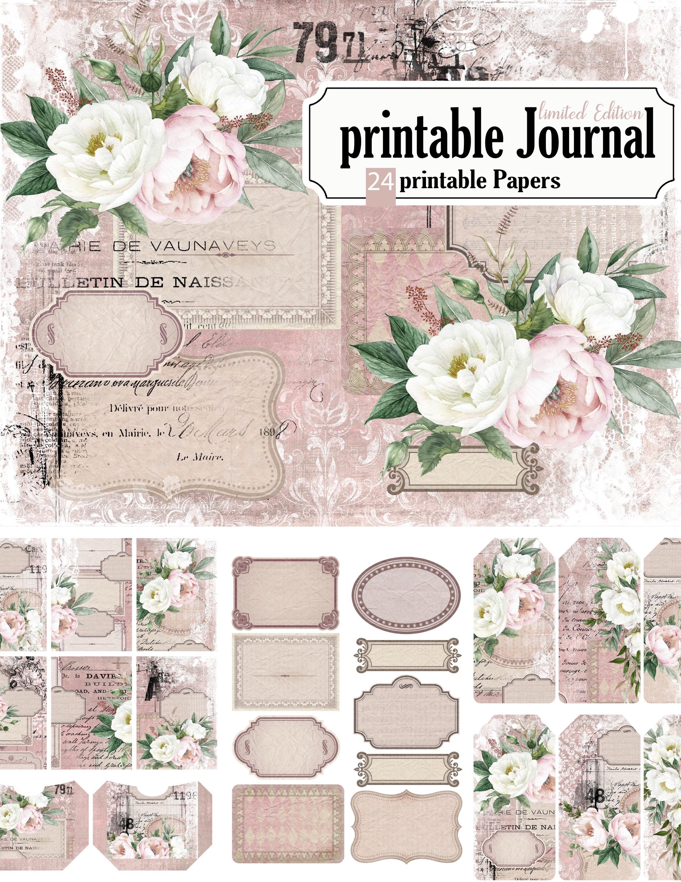 vintage Labels & Tags, Junk Journal Roses, shabby pink, journal kit, printable vintage Roses, ATC, Ephemera, for Scrapbooking, STB13