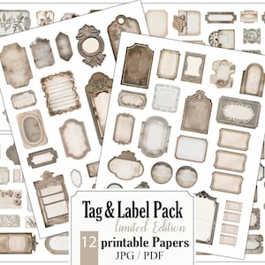etiquetas antigas, Fussy Cut imprimível, Pacote de etiquetas, etiquetas grunge, aparência surrada, Pacote de itens efêmeros, etiquetas vintage, Kit de diário de lixo, STB45
