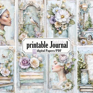 Printable Shabby Chic Flower Junk Journal - 18 Pages PDF (8.5 x 11 inches), Tags, Ephemera, Kit, for Scrapbooks, Notebooks and Cards, STB16