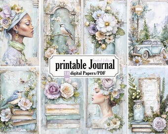 Printable Shabby Chic Flower Junk Journal - 18 Pages PDF (8.5 x 11 inches), Tags, Ephemera, Kit, for Scrapbooks, Notebooks and Cards, STB16