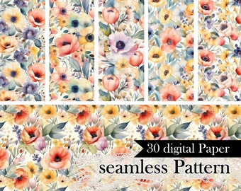 Watercolor Floral digital paper pack, Seamless Pattern, Commercial Use, Printable Paper Set, Watercolor Flower Paper Set, Sublimation, SP01
