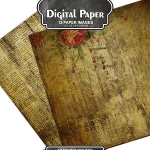 shabby papers, digital background, scrapbook, printable paper, grunge, vintage wedding, old paper pack, Romantic Roses pack 45 image 7