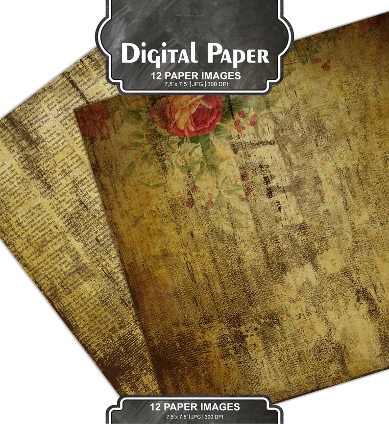 shabby papers, digital background, scrapbook, printable paper, grunge, vintage wedding, old paper pack, Romantic Roses pack 45 image 7