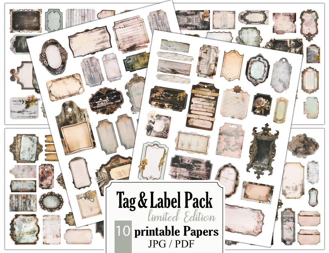 Old Labels, Printable Fussy Cut, Label Bundle, Grunge Labels, Shabby ...