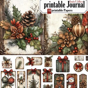 Diário de lixo de Natal para impressão - 18 páginas em PDF (8,5 x 11 polegadas), kit, pacote de coisas efêmeras, para álbuns de recortes, cadernos e cartões, STB20