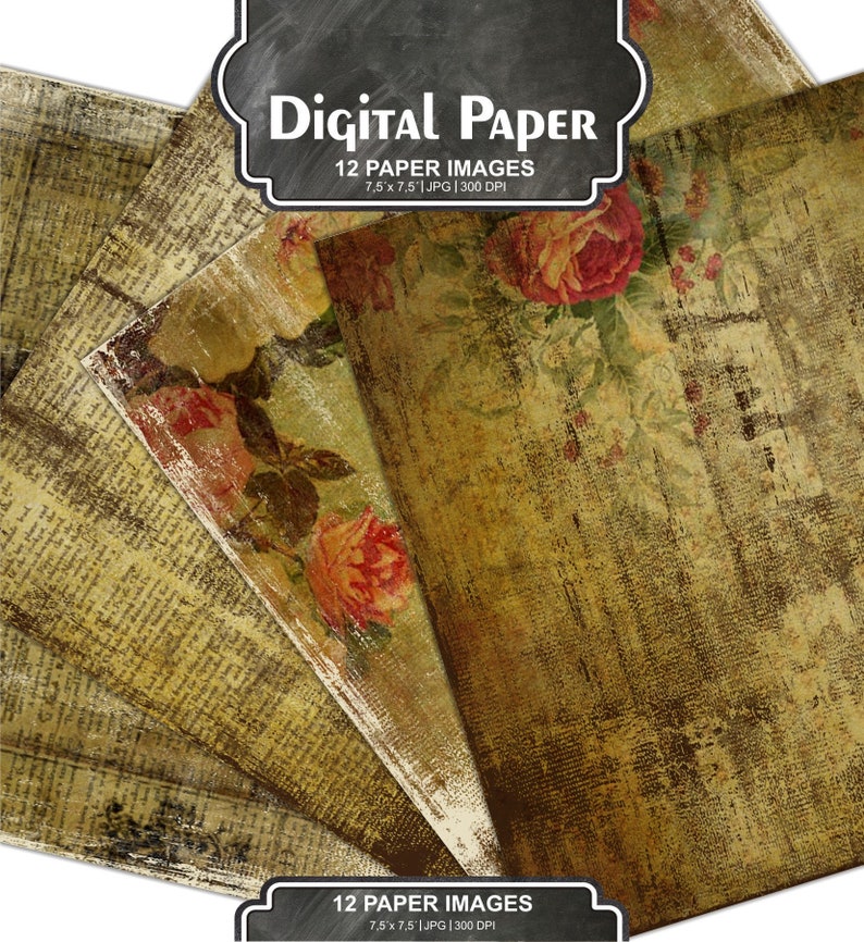 shabby papers, digital background, scrapbook, printable paper, grunge, vintage wedding, old paper pack, Romantic Roses pack 45 image 2