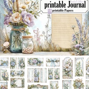 afdrukbare Shabby Chic Flower Journal - 18 pagina's PDF (8,5 x 11 inch), Tags, Ephemera, Kit, voor plakboeken, notebooks en kaarten, STB15