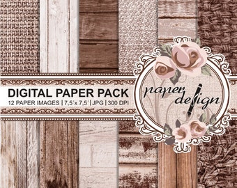 Shabby chic Papers Romantic "Vintage Wood Digital Paper" Pack - Wood Printable Background - rustic wood - Scrapbook #38