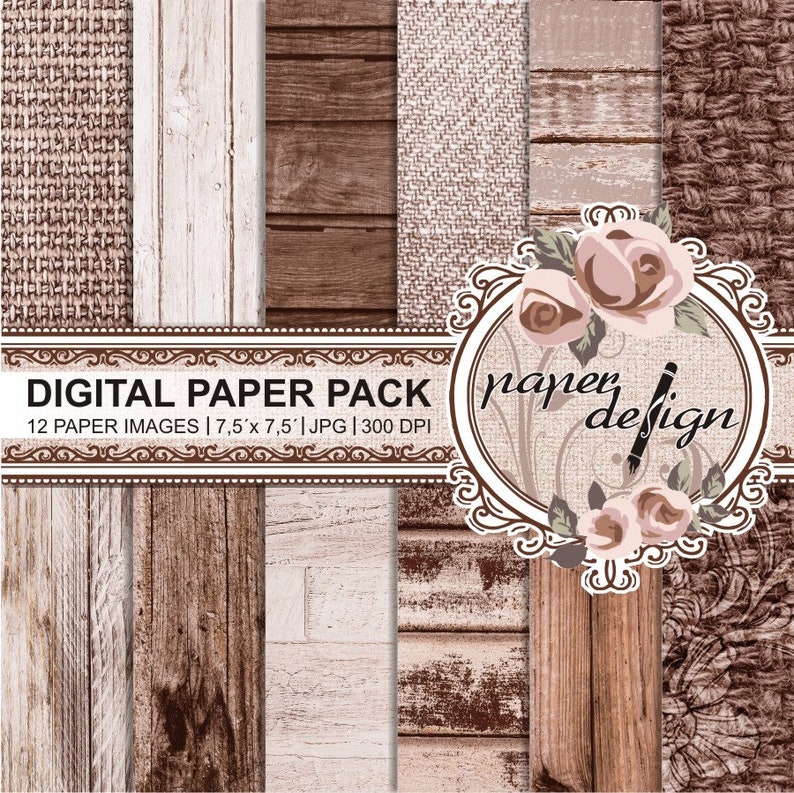 Shabby chic Papers Romantic Vintage Wood Digital Paper Pack Wood Printable Background rustic wood Scrapbook 38 image 1