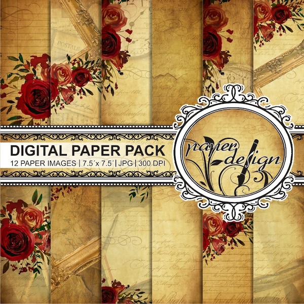 Romantic Roses "digital paper" shabby Scrapbook paper printable vintage Hochzeit *old paper pack* #57