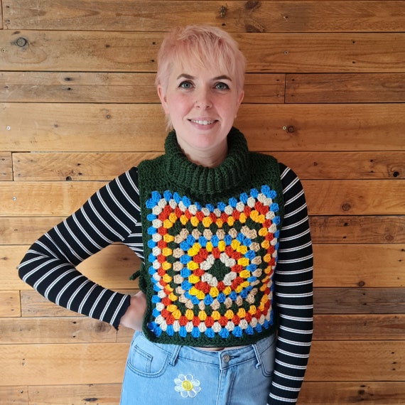 トップス 6 ROKU WOOL NYLON COLOR POP KNIT VEST Granny Square Pop-over Crochet Vest Pattern - Etsy
