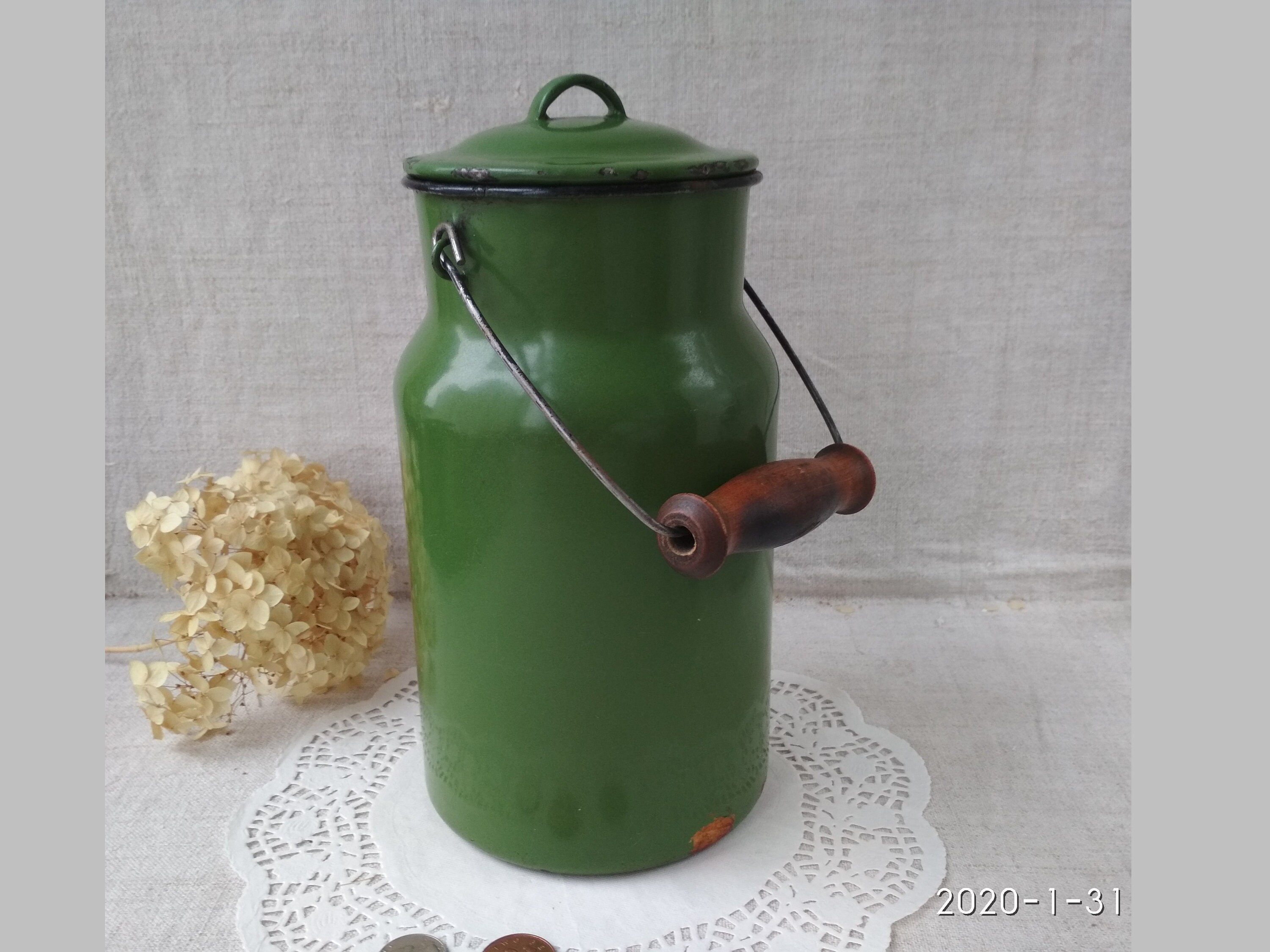Vintage Green Enamel Milk Pot Milk Pail Can French Jug Etsy