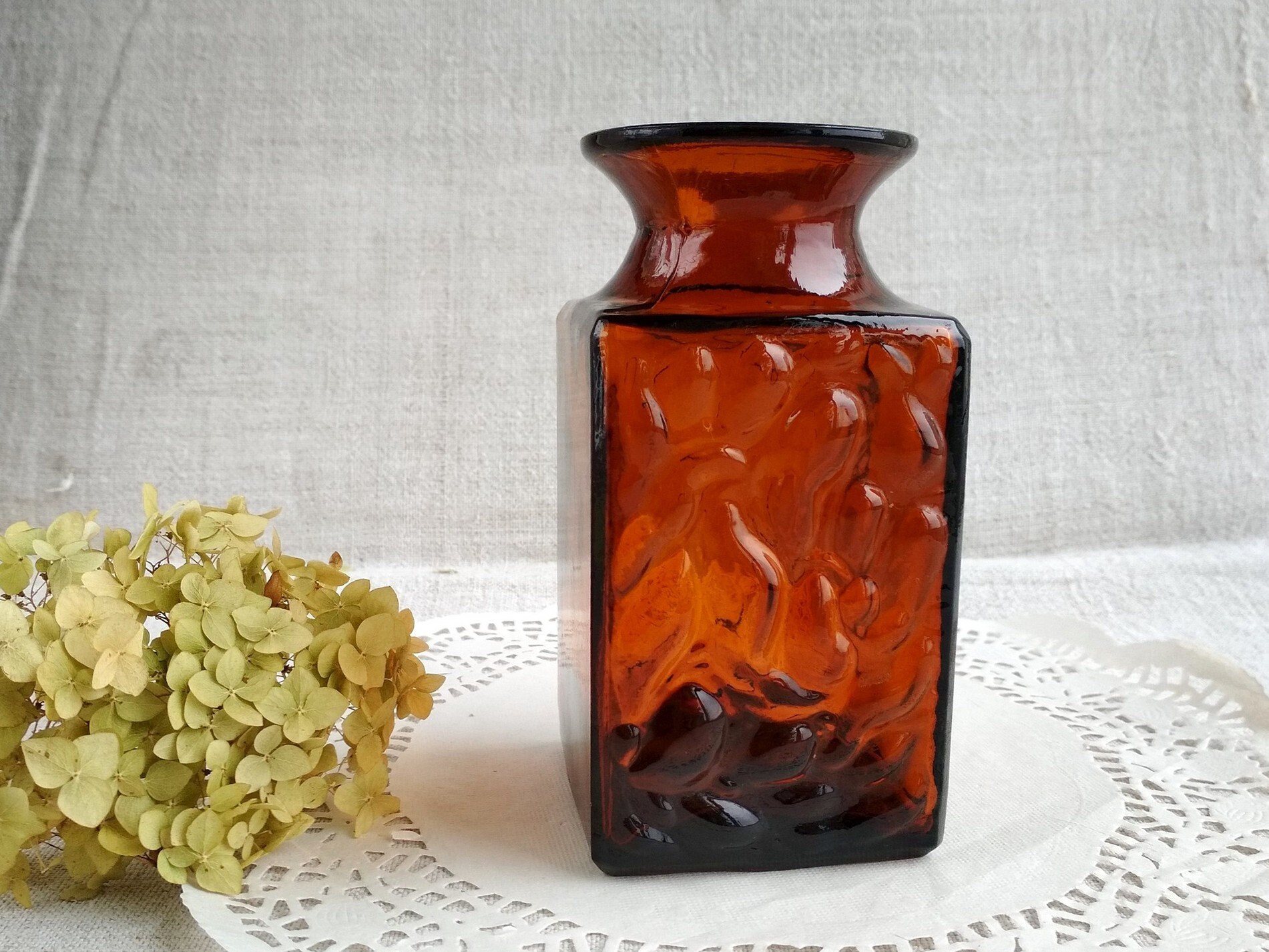 Vintage Amber Glass Vase Soviet Brown Glass Vase With Etsy