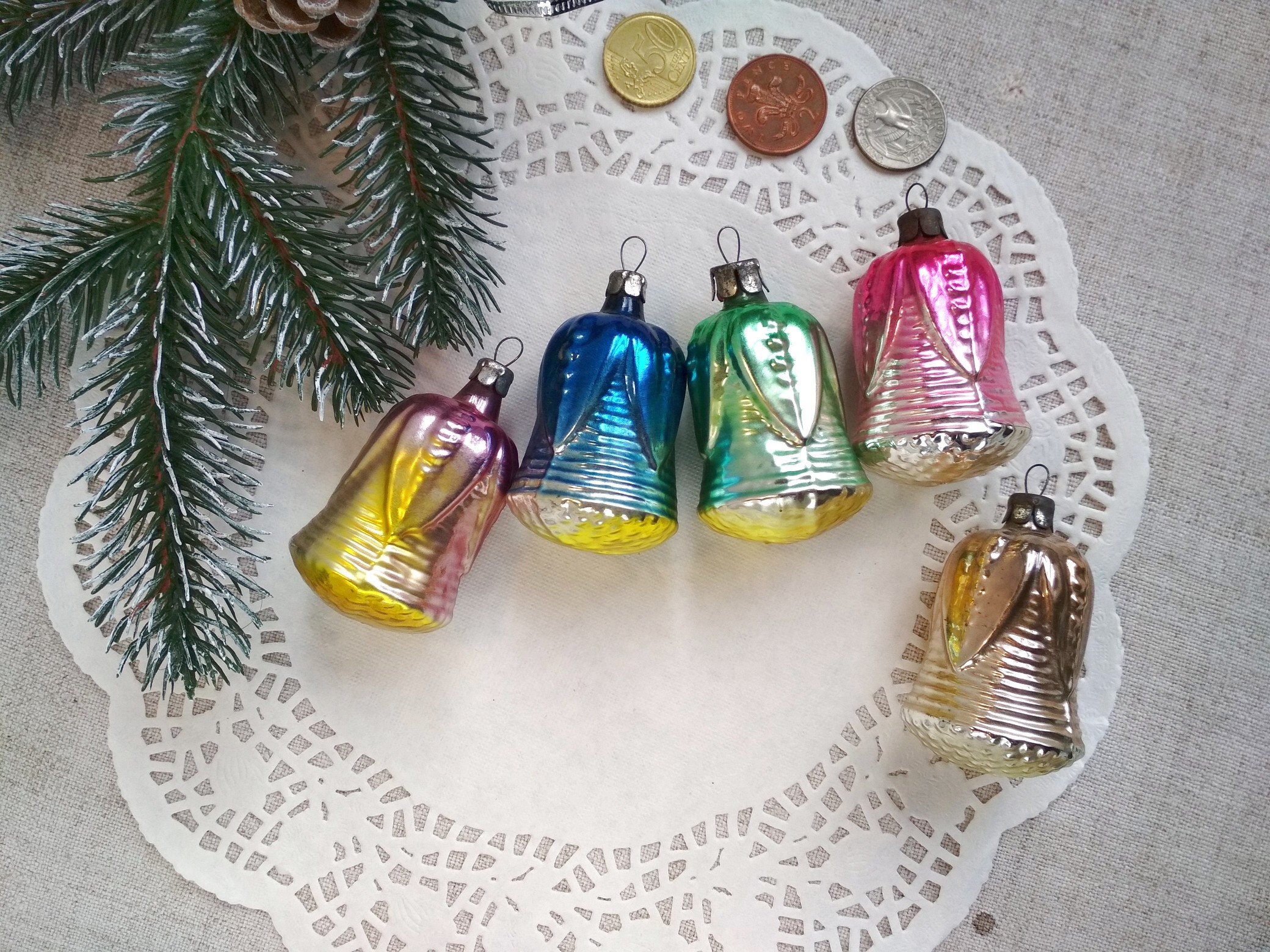 Christmas glass ornaments Soviet christmas ornaments Christmas tree Bell Antique glass Christmas glass ornament,1960s christmas