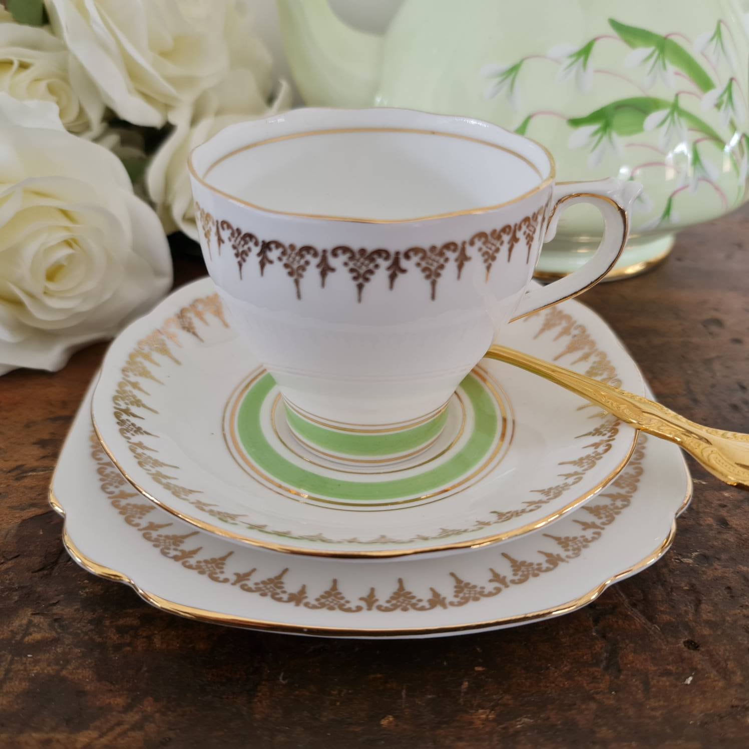 Vintage Green Stripe Tea Trio. Cup Saucer and Plate Etsy