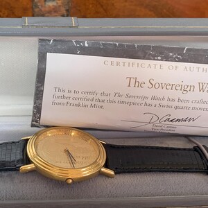 Beautiful Franklin Mint Sovereign Watch, Gold Plated Watch, C1989
