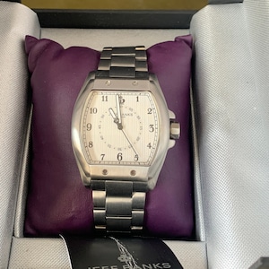 Mens Jeff Banks Large Boxed Silver and Cream Watch