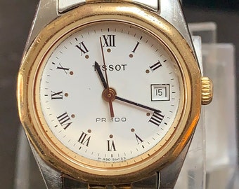 TISSOT PR100  vintage Ladies  two tone watch two tone with white dial and date